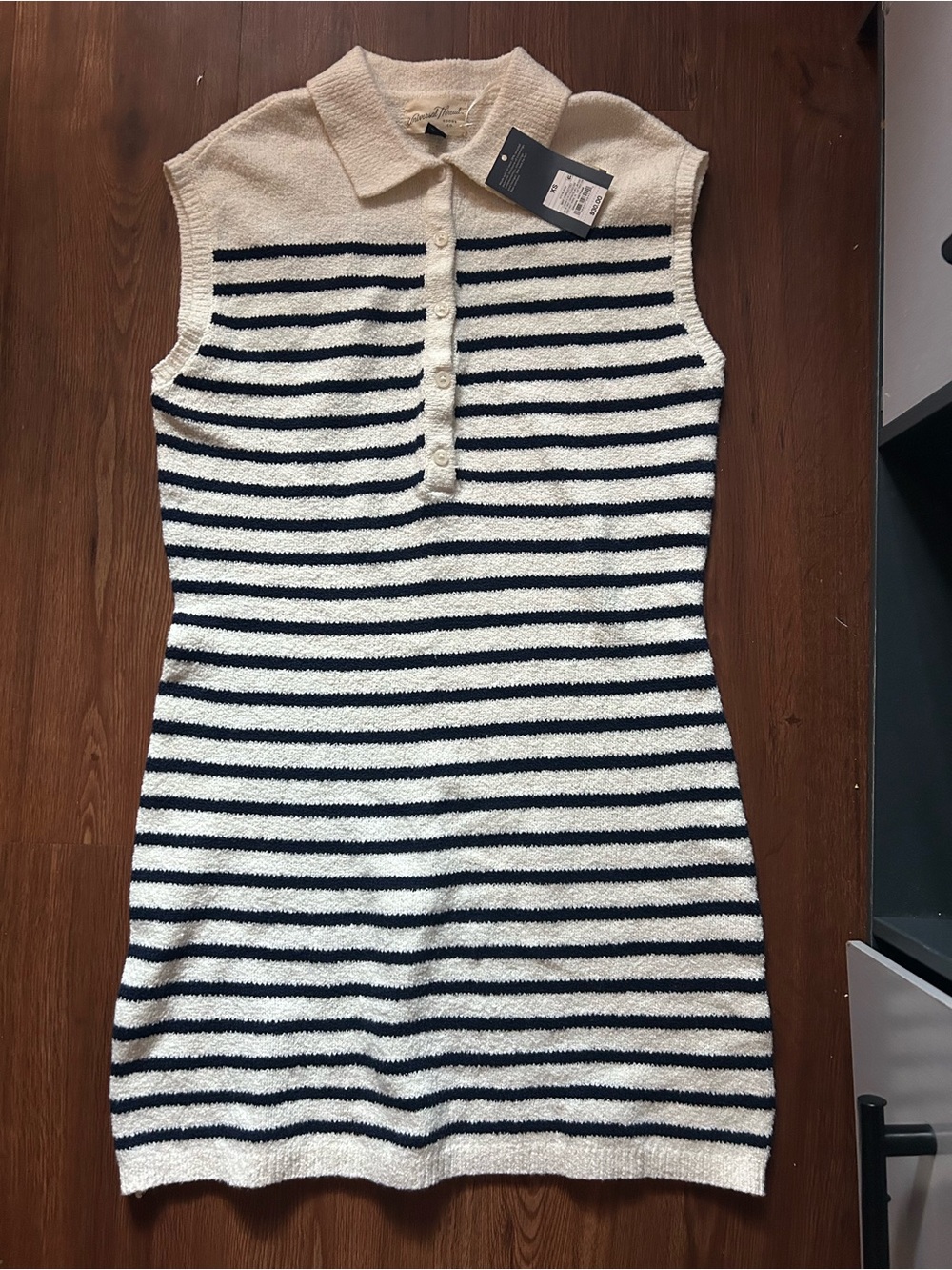 Universal Thread Navy & Cream Striped Sleeveless Polo Dress